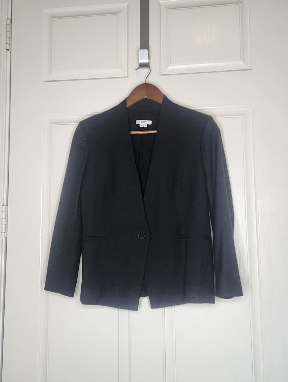 Helmut Lang Black Shrunken One-Button Collarless Blazer Jacket | Size 4